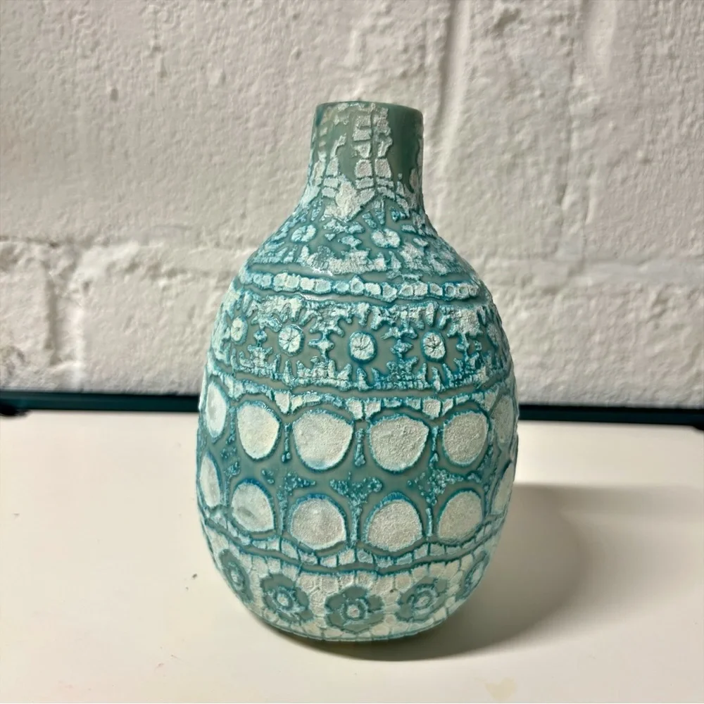 Vintage Inspired Turquoise Textured Vase, Thailand, Contemporary 7